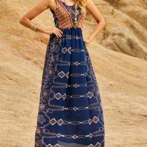 Navy Geometric Contrast Maxi Dress